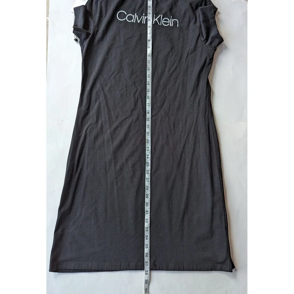 Calvin Klein Dress Women's Sz M Logo Piped Shirt Dress Black/White NWT $49 - Picture 6 of 6